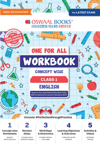 Oswaal One for All Workbook with Practice Worksheets Class 1- English I As per NEP & NCF (NCERT) I Useful for CBSE & ICSE I Meaningful Screen-Free Learning Time Every Day