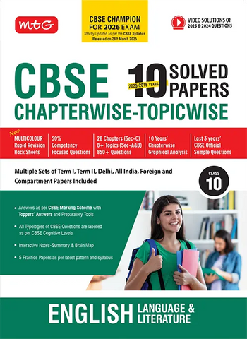 CBSE 10 Years (2025-2016) Chapterwise Topicwise Solved Papers Class 10 English Language and Literature Book – CBSE Champion For 2026 Exam | Video Solution of PYQs (Based on Latest Pattern)