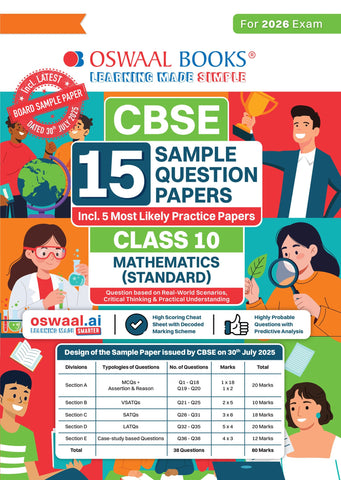 CBSE 15 Sample Question Papers Class 10 Mathematics Standard for 2026 Board Exam (As per CBSE Sample Question Paper issued on 30 July 2025), recommended by 2025 CBSE Toppers with Chapter wise Highly Probable Questions
