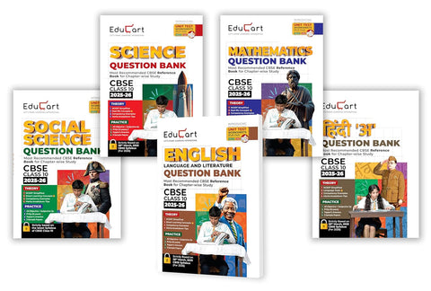 Educart CBSE Question Bank Class 10 Bundle   Science, Mathematics, Social Science, English and Hindi B on New Syllabus 2025 26 (Introducing Unit Test Worksheets for 2026 Boards)